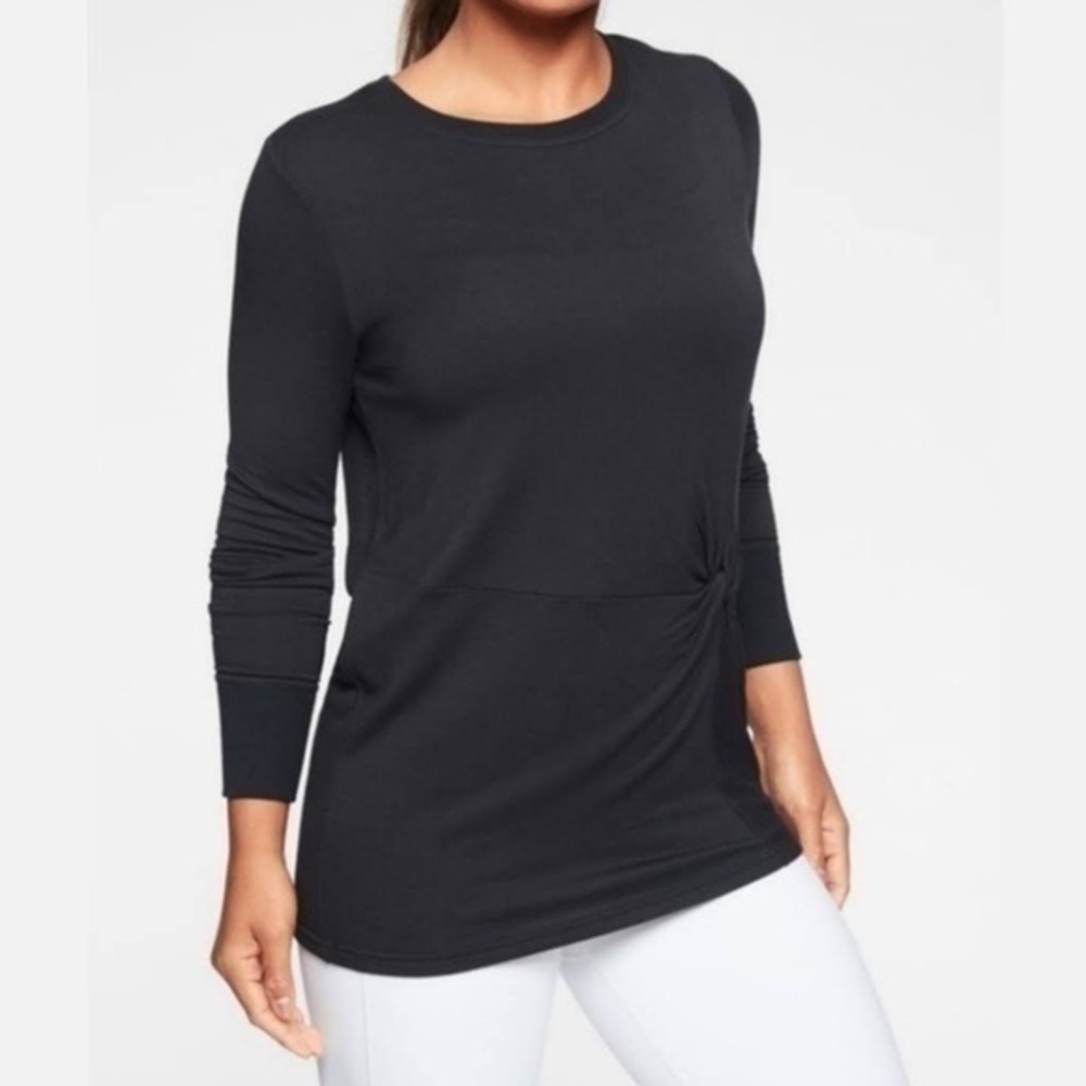Athleta Nirvana Twist Clarity Black Ribbed Crewneck Sweatshirt size Medium